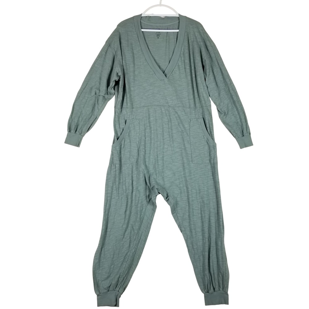 Natural Life Jumpsuit Women Size M Sage Green Cotton Slub V-Neck Loungewear